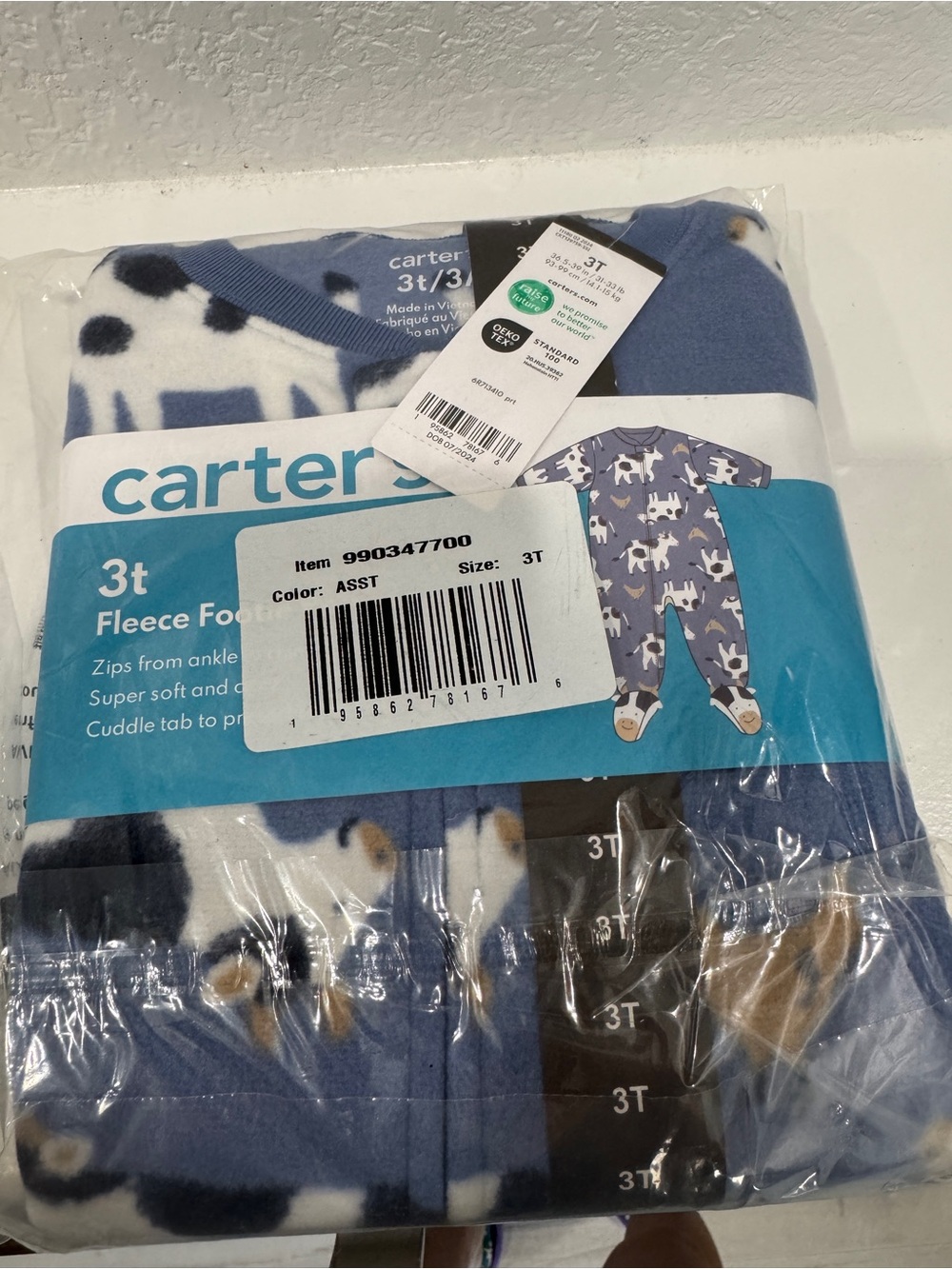 Carter's 3T Boy Blue Fleece Footed One-Piece Pajama